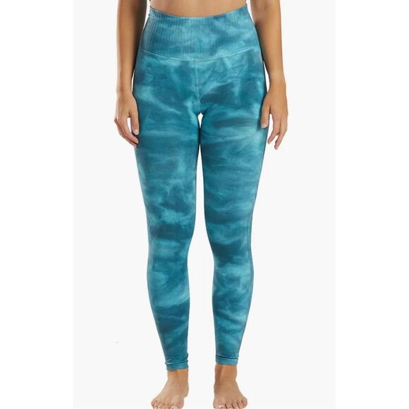 Free People Movement Good Karma Tie Dye Leggings Perforated Peacock Blue M/L NWT - Picture 1 of 7